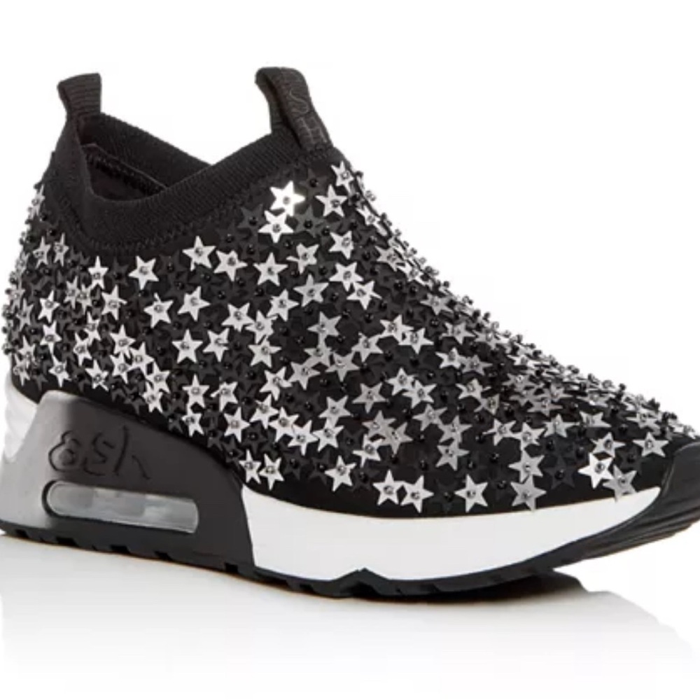 ASH Women's AS-Lighting Star Sneakers EU 37 US 7 Black Silver Embellished Stars